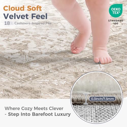 OPPODREAM Vintage Light Beige Area Rugs 4x6, Washable Rug for Living Room