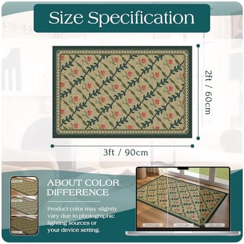 Front Door Mat Outside Entrance, 2x3 Green Brown Floral Trellis Rug