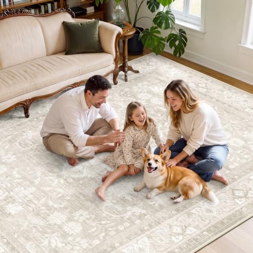 SameBed 6x9 Area Rug Living Room, Vintage Neutral Washable Carpet Beige
