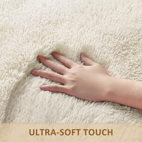 Ophanie 4x6 Oval Ivory Rugs for Bedroom Living Room,Fluffy Fuzzy Furry Carpet,Plush Soft Shaggy Indoor Floor Area Rug for Kids Girls Boys Baby Teen Dorm Decor with Over 99 pcs Pile fibers
