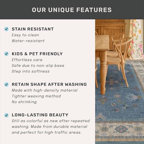 Hazo Haus Blue Boho 3x20 Extra Long Hallway Runner Rug - Non Slip Waterproof Kitchen Floor Mat - Modern Eclectic Floral Design Décor