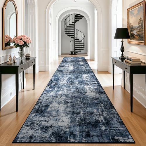 Rugflix 3x20 Runner Rug for Hallway, Washable Navy Blue Long Runners