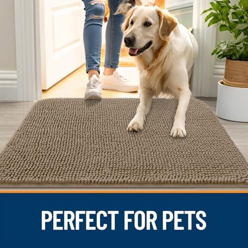 OLANLY Dog Door Mat for Muddy Paws 59x32, Super Absorbent Chenille Mud Mat