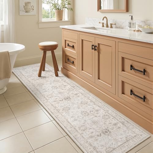 Madane Washable Runner Rug 2x6, Soft Kitchen Hallway Rug Brown/Ivory