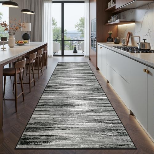 2x10 Runner Rug Non Slip,Washable Hallway Runner Rug,Black