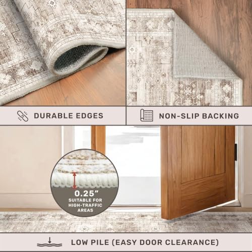 Beige Washable 2'6"x12' Extra Long Runner Rugs for Hallways, Non Slip Indoor Floor Mats for Entryway, Stain Resistant Long Floor Rug, Neutral Boho Floral Decor (2'6"x12' Beige/Latte)