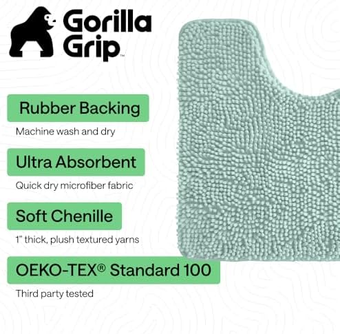 GORILLA GRIP Chenille Bath Rug Mat for Oval Toilet Base, 24x19 Seablue