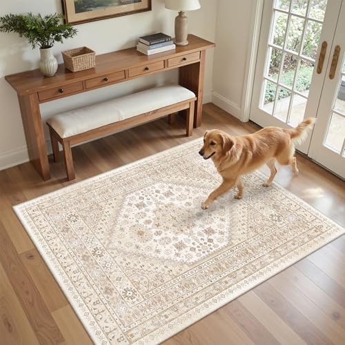 zesthome 3x5 Rug for Entryway,Washable Area Rug,Beige