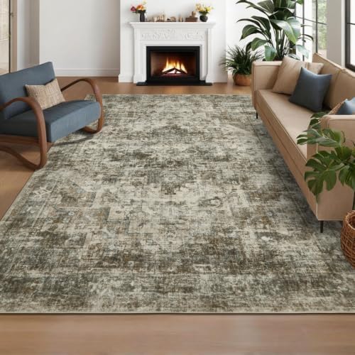 GarveeHome 8x10 Area Rugs for Living Room Non Slip Vintage Washable Rug Camel/Grey