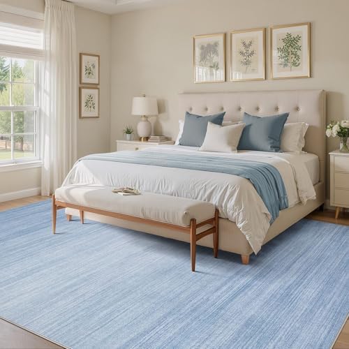 UERMEI 10x12 Washable Area Rug - Neutral Modern Abstract Living Room Rugs, Non-Slip Soft Large Indoor Floor Carpet for Bedroom Home Office & Under Dining Table Decor, Blue