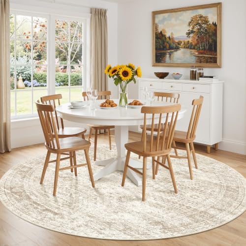 Round Rug 6ft,Circle Rug for Dining Room Table,Beige