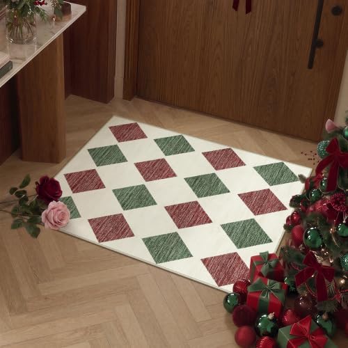 PureCozy 2x3 Christmas Rug for Entryway Checkered Modern Red Door Mat