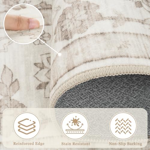4x6 Washable Area Rugs for Bedroom Beige White Non-Slip Rug