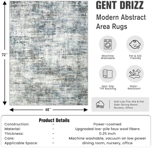 4x6 Area Rugs for Living Room: Washable Abstract Blue Multi Bedroom Carpet