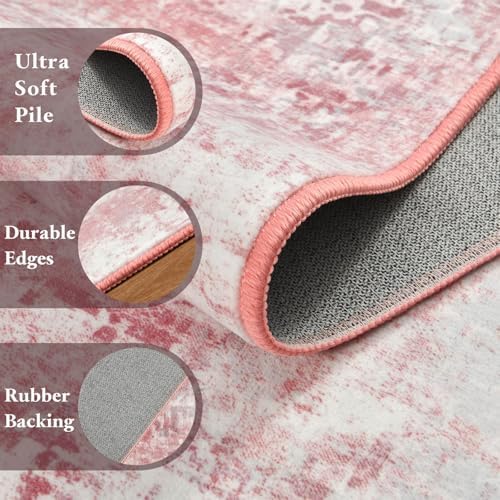 Macgace Washable Abstract Area Rug for Living Room, Modern 6x9 Rugs Pink