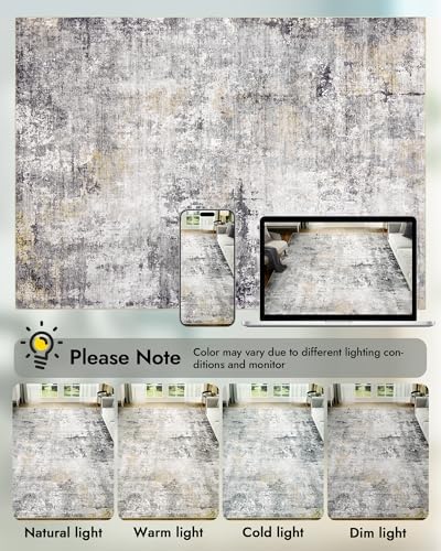 10x12 Area Rug for Living Room - Washable Abstract Rus Modern Neutral Soft Rug for Bedroom Dining Room No Slip Low Pile Carpet for Nursery Home Office - Charcoal Grey