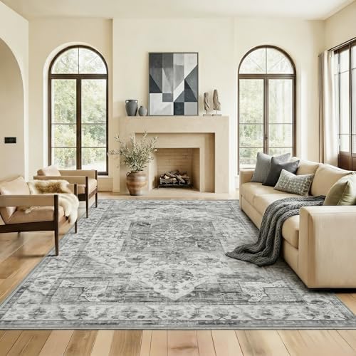 5x7 Area Rug for Living Room Vintage Neutral Washable Rugs
