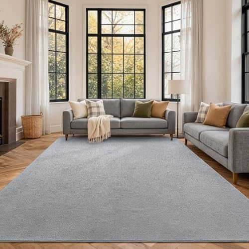 7x10 Large Pure Light Grey Area Rug Non-Slip Washable for Living Room