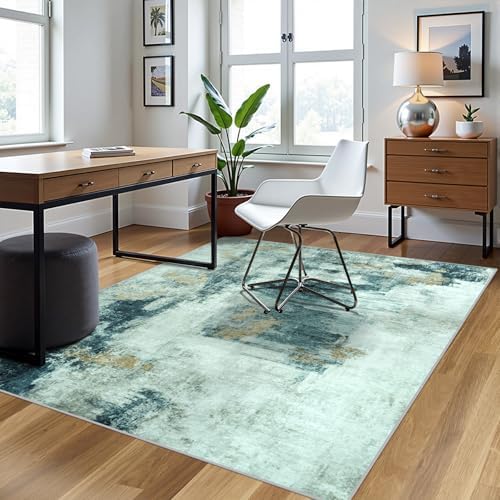 4x6 Area Rugs for Living Room Washable Bedroom Dining Room Teal Grey Gold