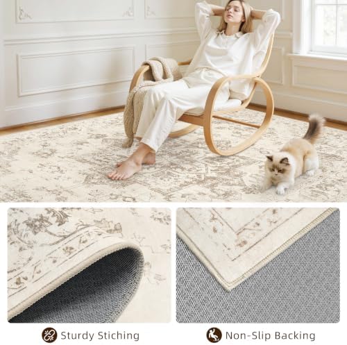 3x5 Area Rugs Living Room: Bedroom Washable Carpet Beige/Ivory