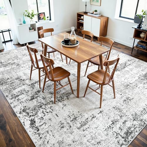 10x14 Area Rugs for Living Room Washable Abstract Rug White Grey Black