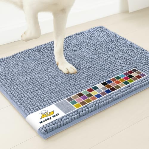 Muddy Mat® | Super Water Absorbent Door Mat Indoor, Microfiber Quick Dry Chenille Entryway Rug, Slip Resistant Front Door Mat, Indoor Mats for Entryway, Machine Washable Pet Rug, Baby Blue 26" x 42"