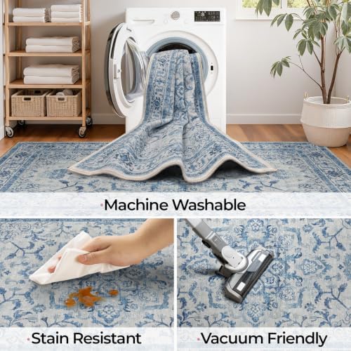 CAPALOCA 4x6 Washable Nursery Girls Low Pile Area Rug Blue Teal