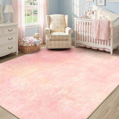 RELEANY Washable 6'x9' Abstract Area Rug for Living Room Light Pink