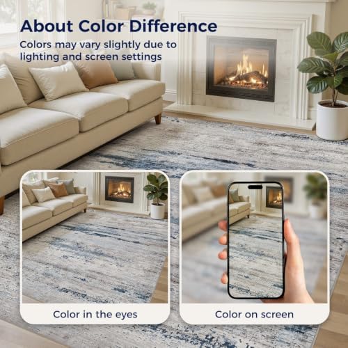 DMOYEST Area Rug Living Room Rugs 10x12 Washable Abstract Brown Bluish