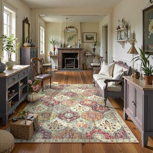 Lahome Moroccan Washable Rugs for Living Room, 4x6 Rug for Bedroom Non-Slip
