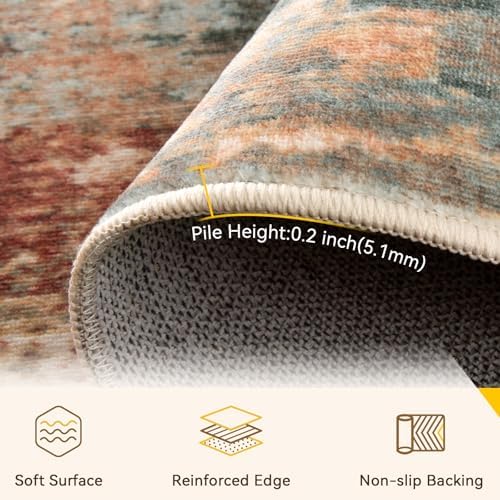 RELEANY Washable 6'x9' Abstract Area Rug for Living Room Rustic Brown