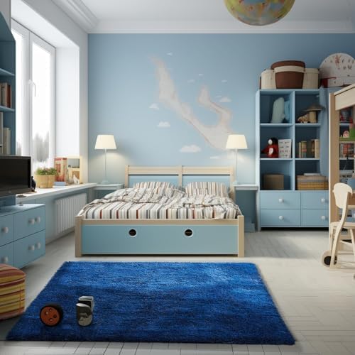 Ophanie Blue Rug, Boys 3x5 Rugs for Bedroom Royal Dark Blue Carpet Nursery Aesthetic, Kids Playroom Navy Area Rugs for Girls Teen Home Decor with Over 99 pcs Pile fibers