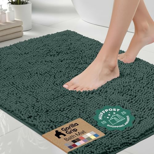 GORILLA GRIP Bath Rug Mat for Bathroom, Thick Chenille, 24x17 Hunter Green