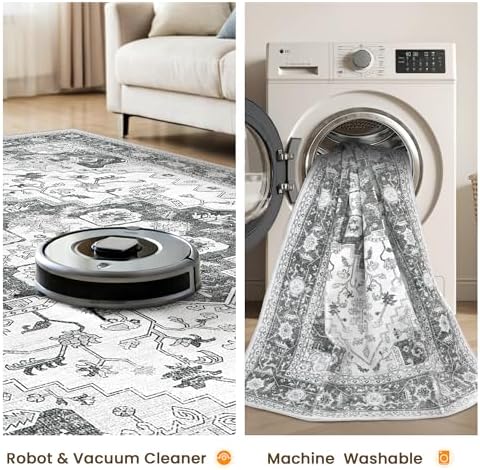 Area Rugs for Living Room 4x6, Non Slip Low Pile Carpet Washable Rugs Grey