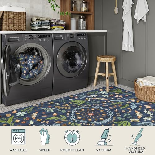 Lahome Chloe Insect Botanical 2x6 Runners for Hallways Non Slip, Blue Bathroom Kitchen Runner Rugs Non Skid Washable, Boho Soft Indoor Carpet for Entryway Laundry Bedroom(Dark Blue,2x6)
