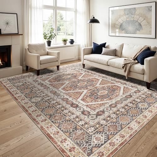 12x15 Area Rug Washable Vintage: Non Slip Living Room Large Rugs Brick