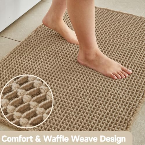 TYUU Waffle Bath Mat, Boho Bathroom Rugs Non Slip Washable, 36x24 Khaki