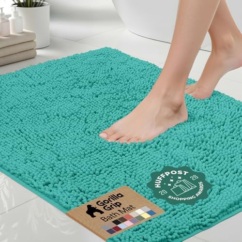 GORILLA GRIP Bath Rug Mat for Bathroom, Absorbent Chenille, 36x24 Turquoise
