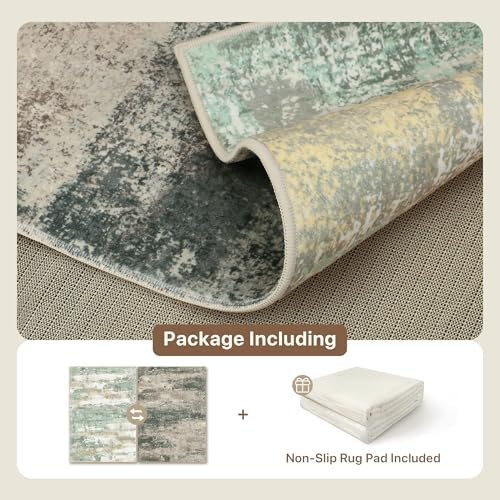 BEIMO Green 2'6"x6 Runner Rug for Hallway, Washable Abstract Reversible Rug
