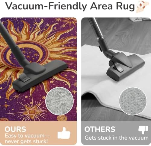 Vacuum-Friendly, 5x7 Washable Area Rug, Purple Red Gold