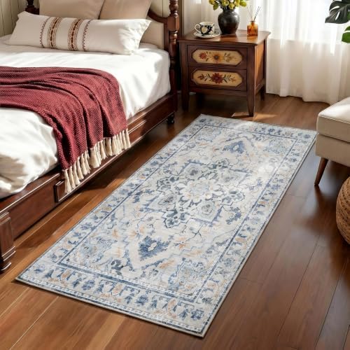 Joydeco Washable 2x5 Hallway Runner Rug Vintage, Blue Grey
