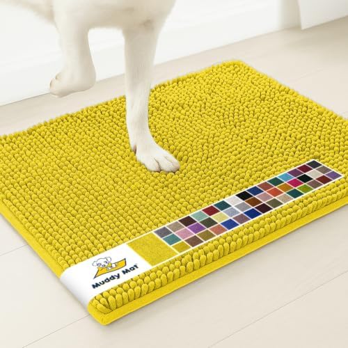 Muddy Mat® | Super Water Absorbent Door Mat Indoor, Microfiber Quick Dry Chenille Entryway Rug,Slip Resistant Front Door Mat,Indoor Mats for Entryway,Machine Washable Pet Rug, Lemon Yellow 24" x 120"