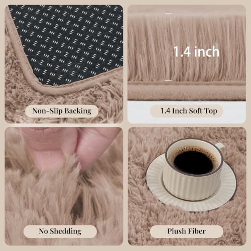 PLHXFR 6x9 Area Rugs Living Room: Fluffy Bedroom Rug Shag Carpet Camel