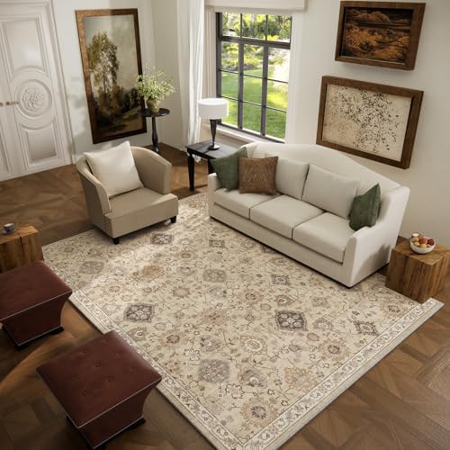 Machine Washable Rug for Living Room: 5x7 Area Rugs Boho Vintage Rug Stain Resistant Non Slip Low Pile Soft Lightweight Carpets for Bedroom Kitchen Dining Room Nursery Kids Room Farmhouse