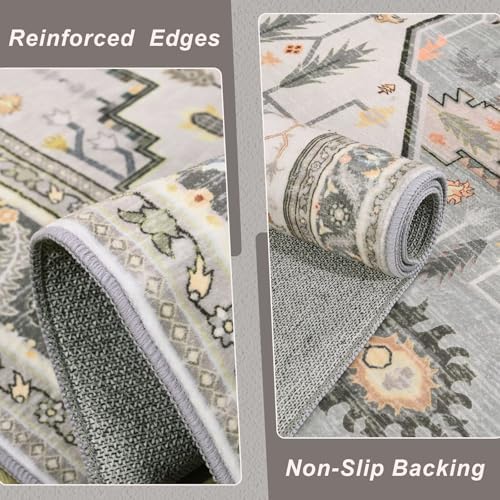 Macgace Washable Vintage Area Rug for Living Room, 5x7 Rugs Grey Beige