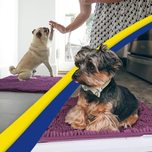 Muddy Mat® | Super Water Absorbent Door Mat Indoor, Microfiber Quick Dry Chenille Entryway Rug, Slip Resistant Front Door Mat, Indoor Mats for Entryway, Machine Washable Pet Rug, Dark Purple 18"x28"