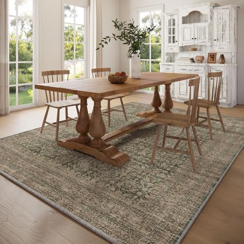 palohom 10x14 Area Rug Washable Rugs: Large Living Room Rug Stain Resistant Non Slip Distressed Vintage Low Pile Faux Wool Soft Rugs for Bedroom Farmhouse Dining Room Nursery Indoor