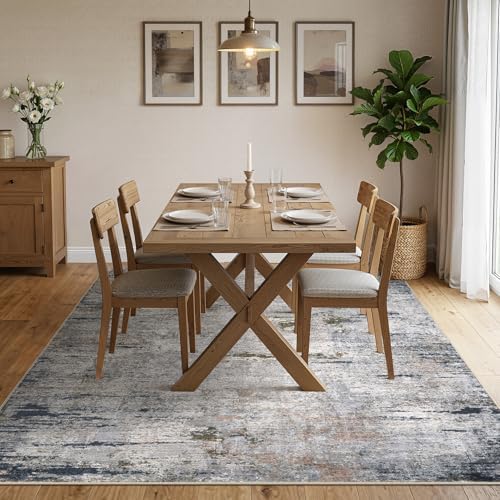 DMOYEST Area Rug Living Room Rugs - 10x14 Washable Large Soft Indoor Neutral Modern Abstract Low Pile Rug Carpet for Bedroom Dining Room Farmhouse Home Office - Blue/Grey/Brown