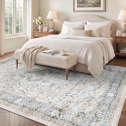 SameBed 6x9 Area Rug Living Room, Vintage Washable Carpet Grey Blue