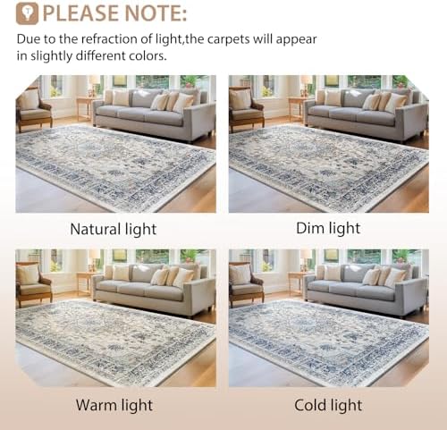 BESTSWEETIE Washable Boho 2x3 Area Rug, No Pile for Living Room, Beige Blue